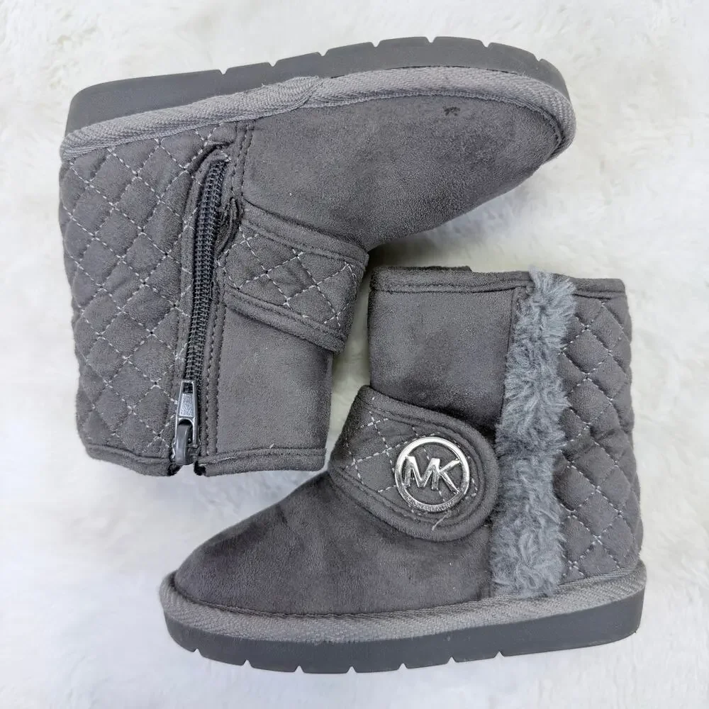 Michael Kors Little Girls Gray Faux Fur Winter Boots Size 7